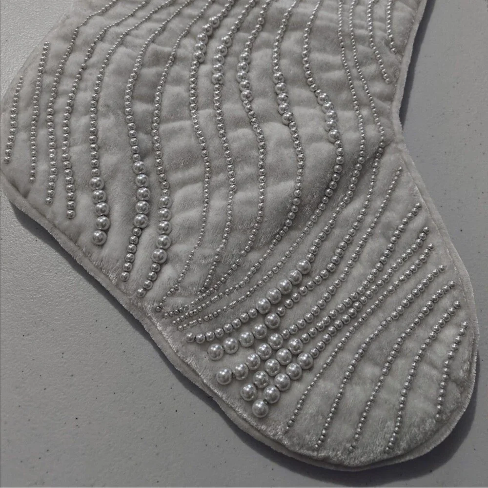 NWT CXL Christian Lacroix Christmas Stocking White Beaded 22